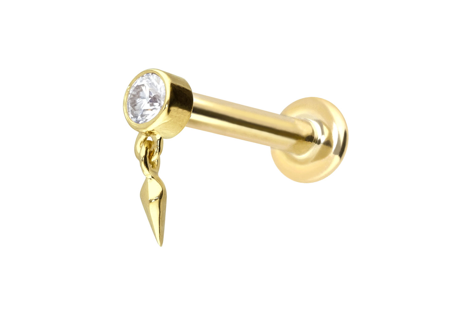 14 Karat Gold Labret Piercing mit Innengewinde MOISSANIT + SPITZE